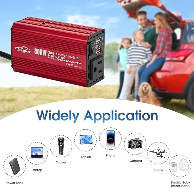 300W Car Power Inverter, 12V DC to 110V AC Inverter Converter - Image 4