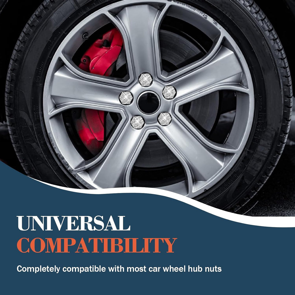 20 Pack Durable Anti-Theft Lug Nut Covers (19mm/0.75in) Universal Wheel Hub Bolt Caps with Removal Tool Automotive Decoration Accessories for Most Cars Diamonds White
