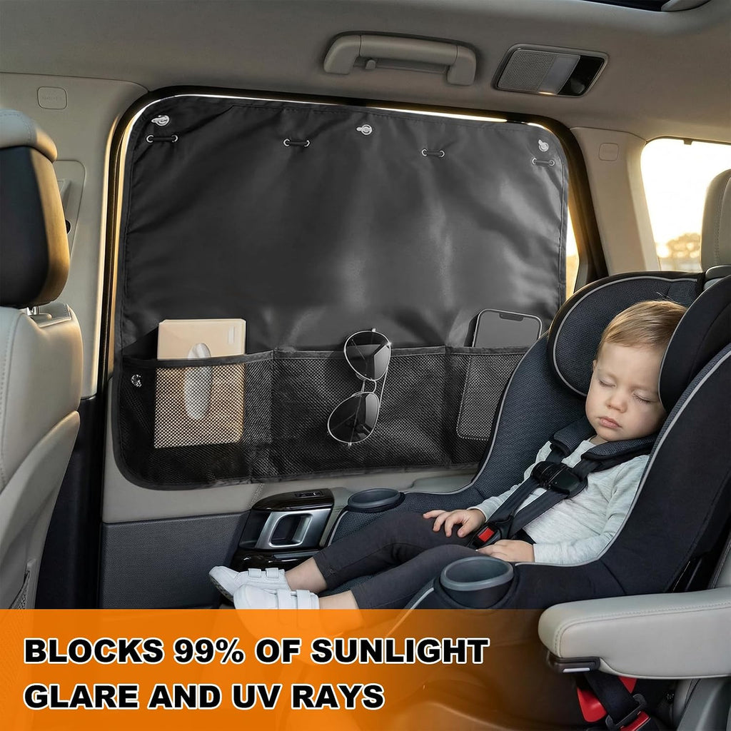 2 PCS Car Window Shades, Auto Side Windows Sunshade Cover with Storage Pockets & Suction Cups, Blackout Vehicle Side Window Privacy Curtain for Sun Heat & UV Protection