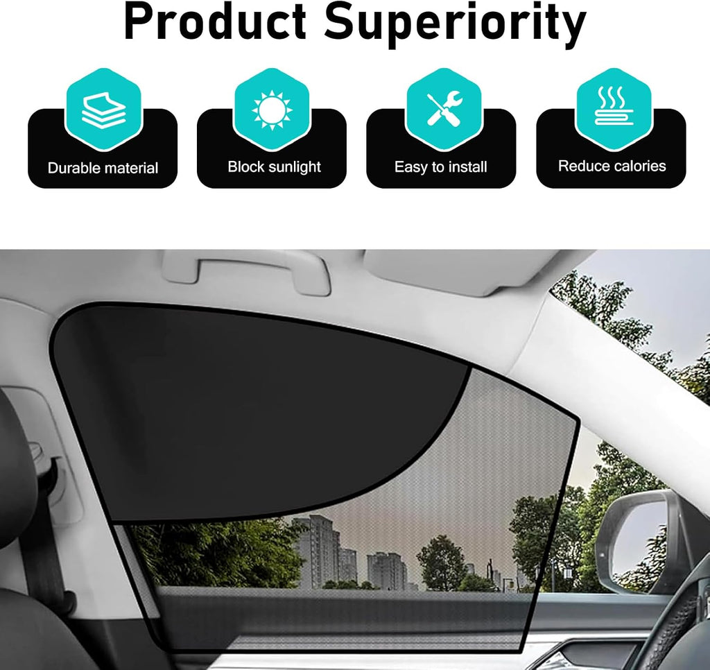 2 PCS Car Window Shades, Magnetic Double Layer Side Window Sun Shades, Full Shade Half See-Through Front Window Covers, Universal for Most Cars, Trucks, SUVs (Black)