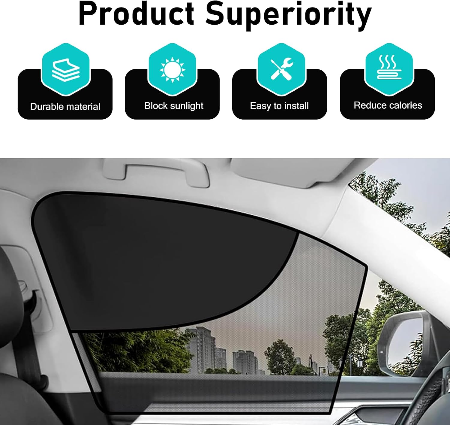 2 PCS Car Window Shades, Magnetic Double Layer Side Window Sun Shades, Full Shade Half See-Through Front Window Covers, Universal for Most Cars, Trucks, SUVs (Black)