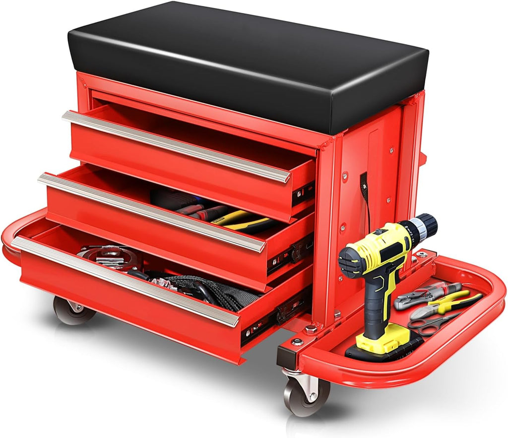 Auto Dynasty 3-Drawer Mechanic Rolling Seat, 350 LBS Capacity Roller Garage