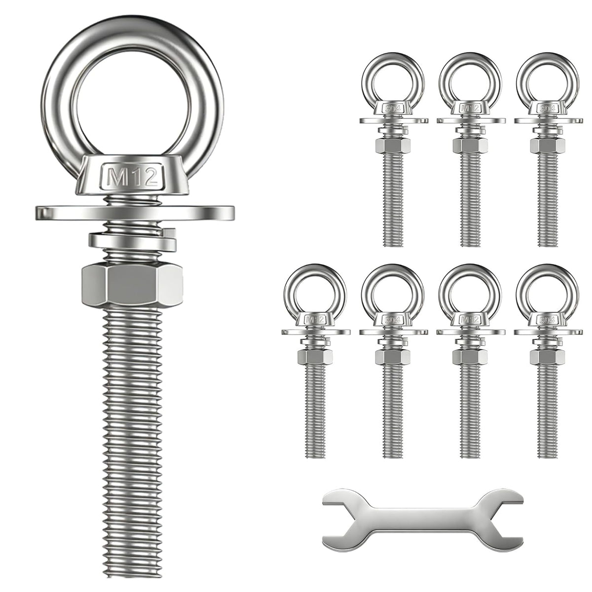 m12 stainless steel eye bolts with nuts and, main product view