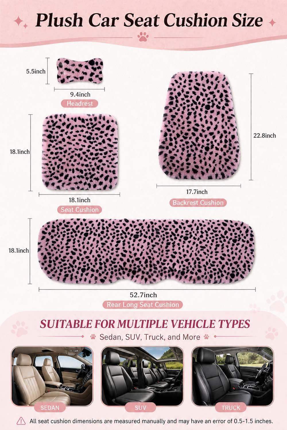 fluffy leopard car seat cover 9pcs universal anti-slip, package contents