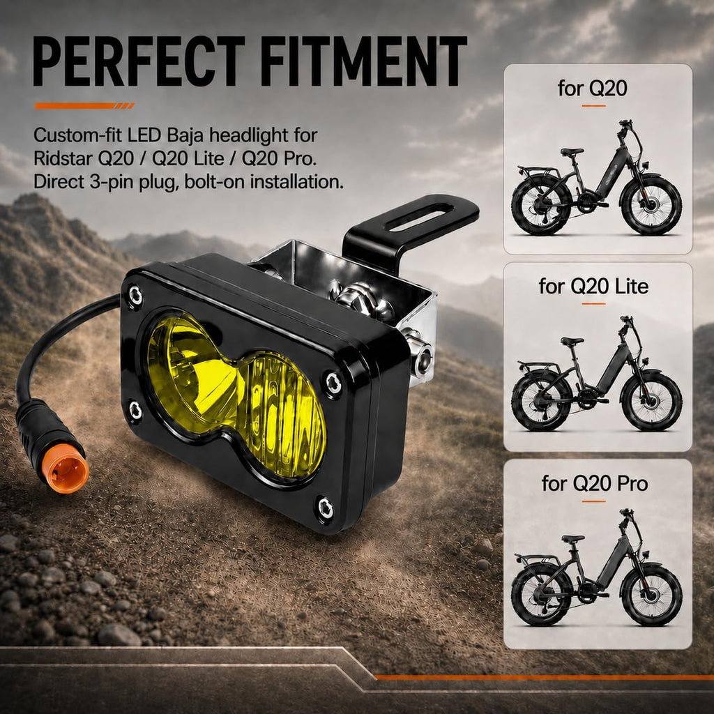 Upgrade LED Baja Headlight for Ridstar Q20/Q20 Lite/Q20 Pro,20W 6000-6500K Waterproof 3-Pin Plug and Play w/Mount Bracket,Yellow High Beam Light