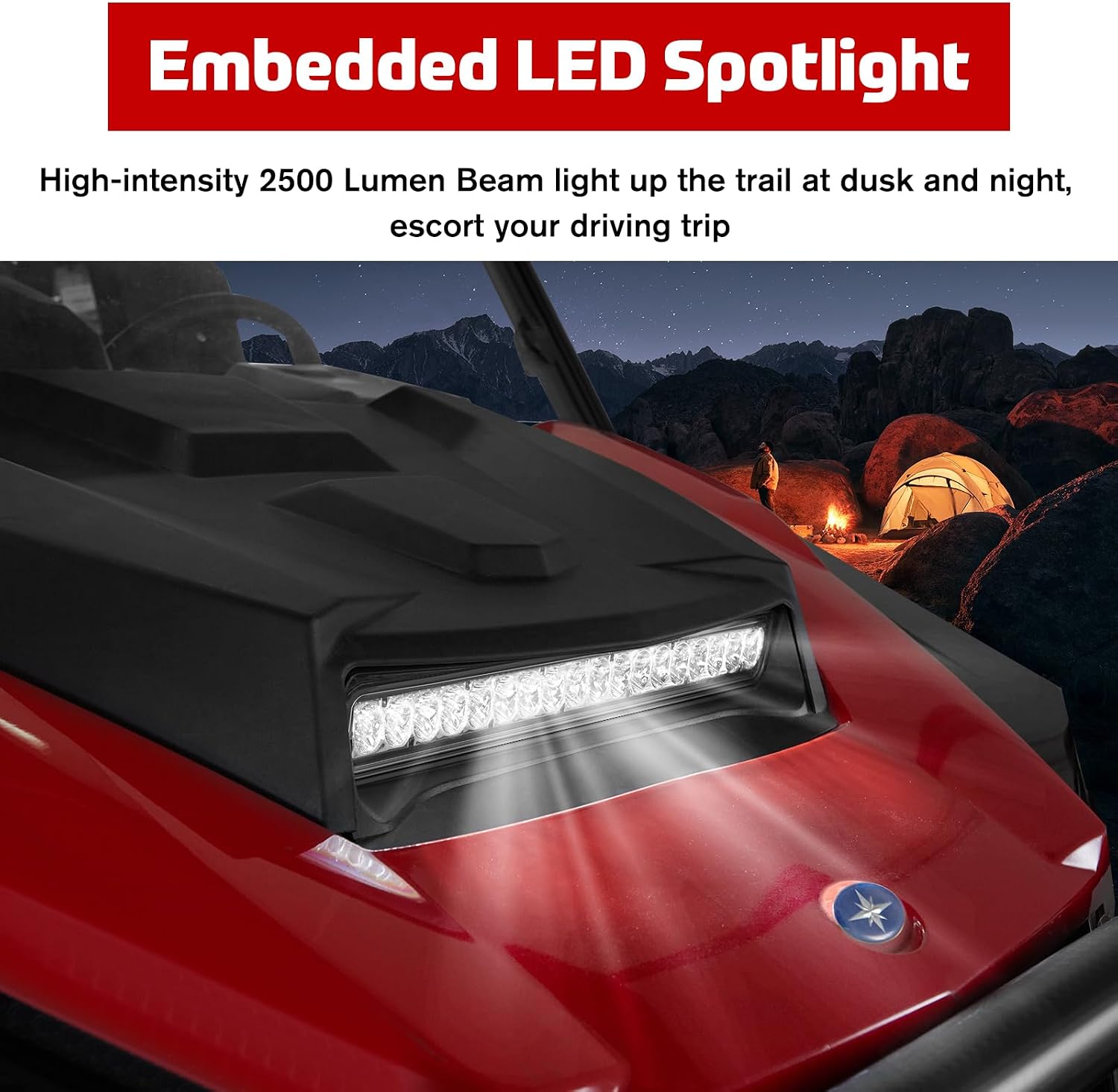 Hood Scoop with Light for Polaris General 1000/XP 1000 2016-2020, Hood Scoop with LED Auxiliary Light Kit for Polaris General 1000/4 1000/ XP 1000/ XP 4 1000 2016-2020 Accessories