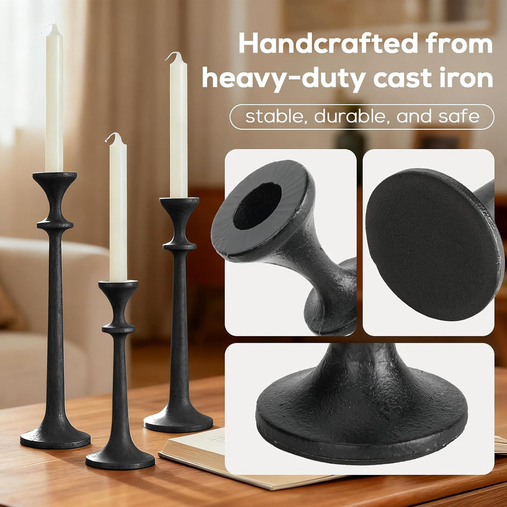 Black Taper Candle Holders Set of 3 Heavy Cast Iron Black Candlestick Holder ...