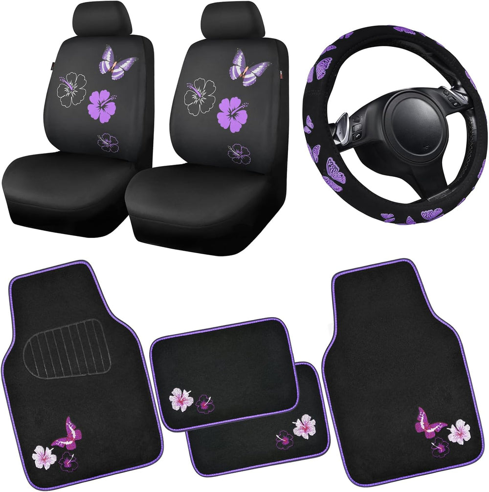 CAR PASS Universal Butterfly Car Seat Covers Front Set, Embroidered Flower Wa...