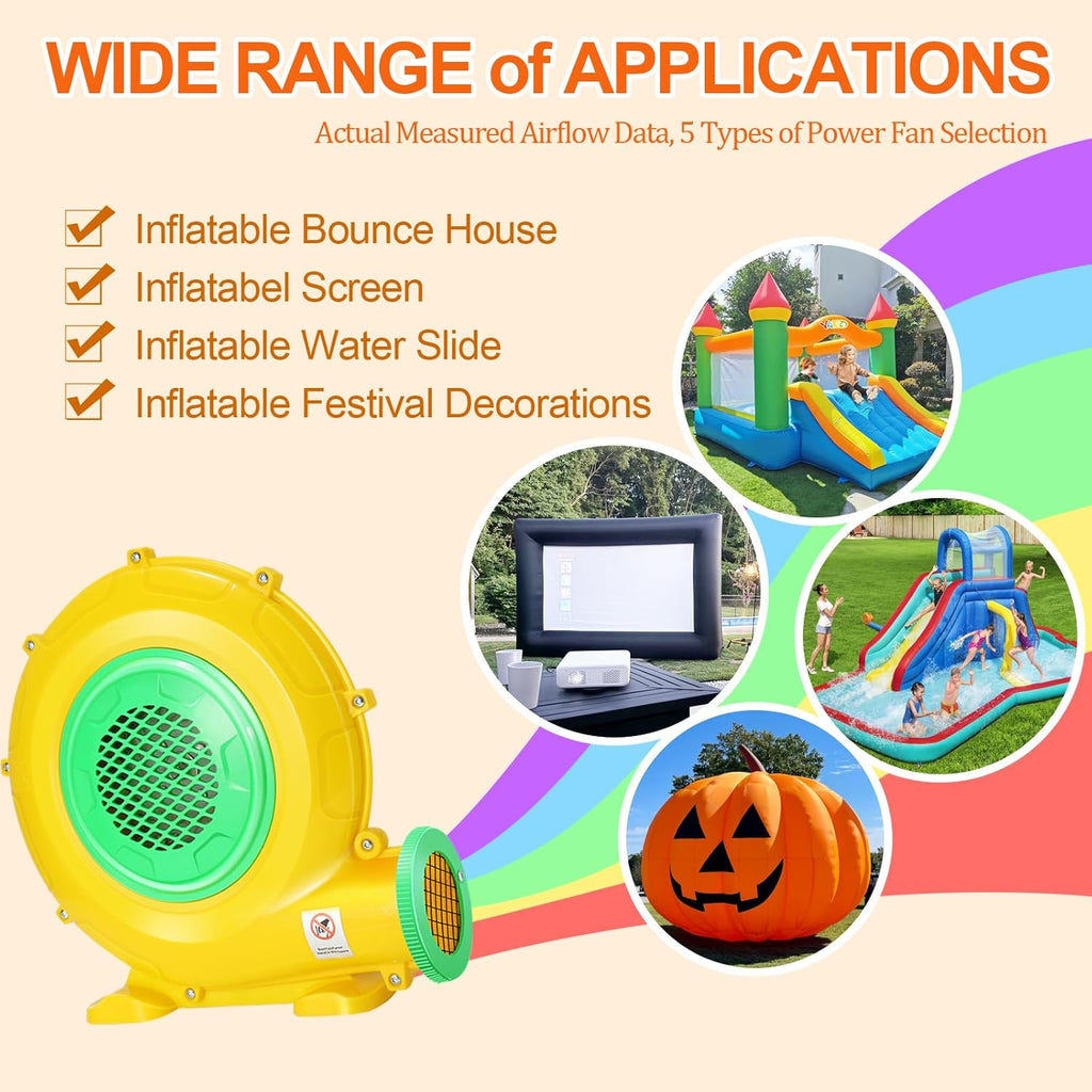 Bounce House Blower, 550W/0.73HP Commercial Air Blower with Double-Sided Fan Blade Design, Strong Wind and Great Heat Dissipation Properties for Bouncy Castle, Jump Slides, Arch, Inflatables