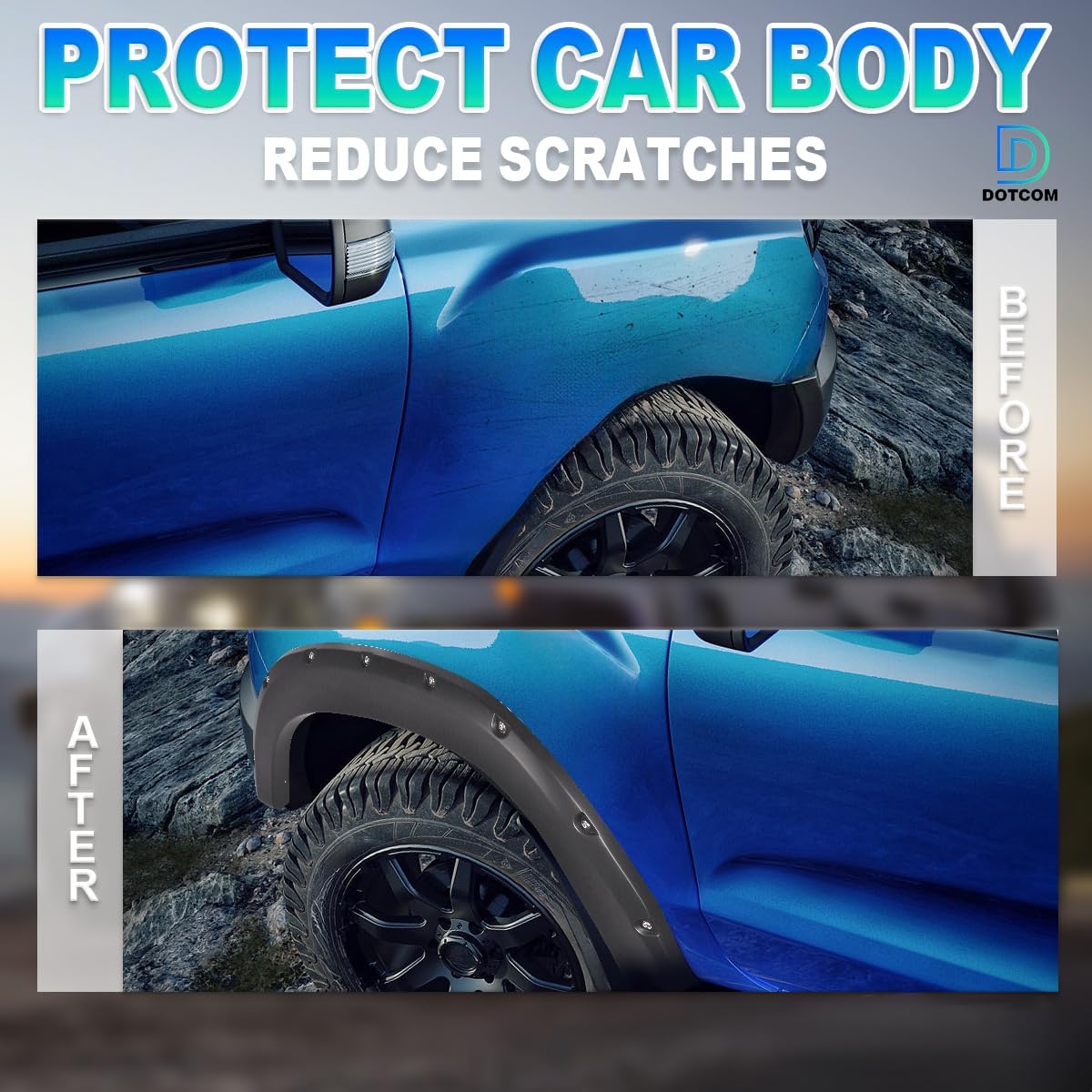 DOTCOM Fender Flares 4PCS Fit Nissan Titan 2004-2015 Smooth | Smooth Riveted Style,Pocket Wheel Arch Cover Trim, Fit Nissan Titan 2004-2015 w/o Bedside Lockbox, Paintable Matte