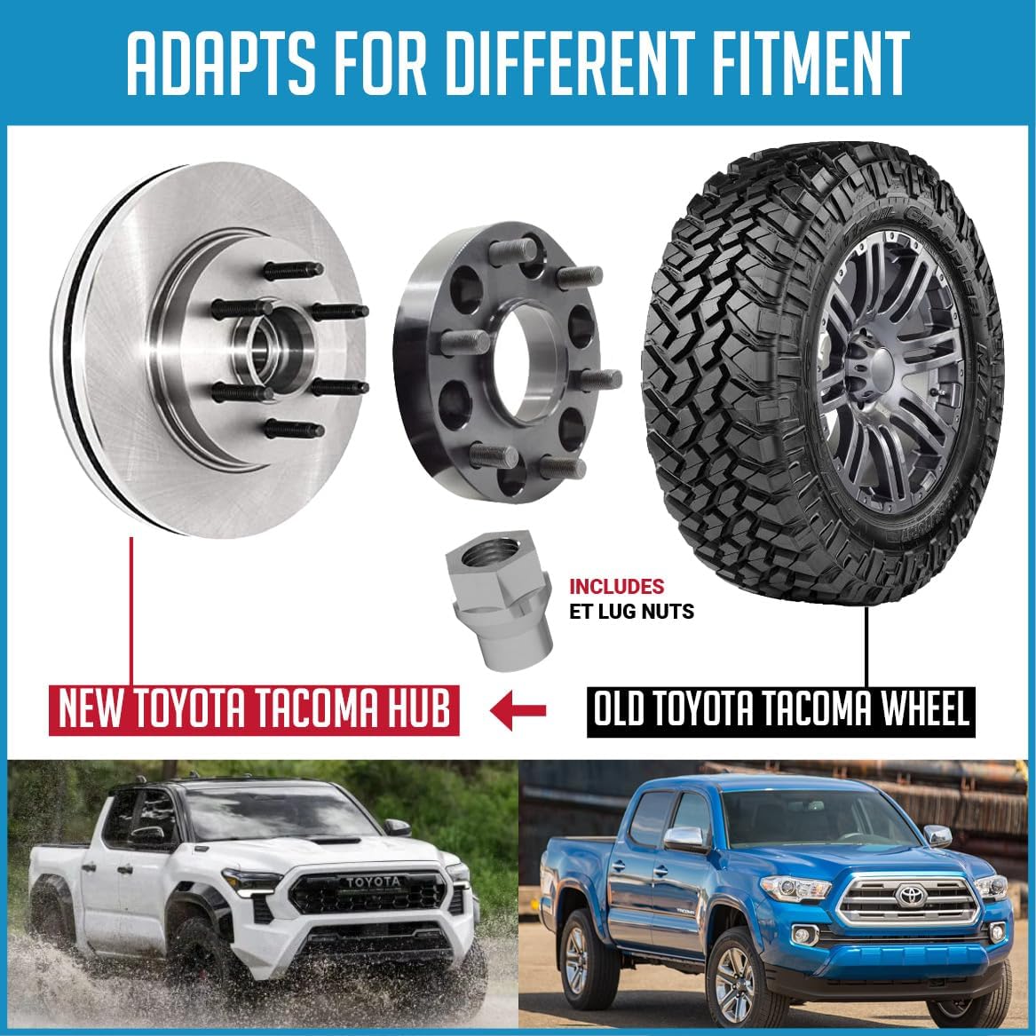 Wheel Accessories Parts 4 Pcs Hub Centric Wheel Spacers Adapters 6x5.5 6x139.7mm 2.00 Inch Thick 106.1mm Hub M14x1.5 14x1.5 Thread Stud Fits Toyota Trucks 106mm Hub to 95mm ID Wheels.