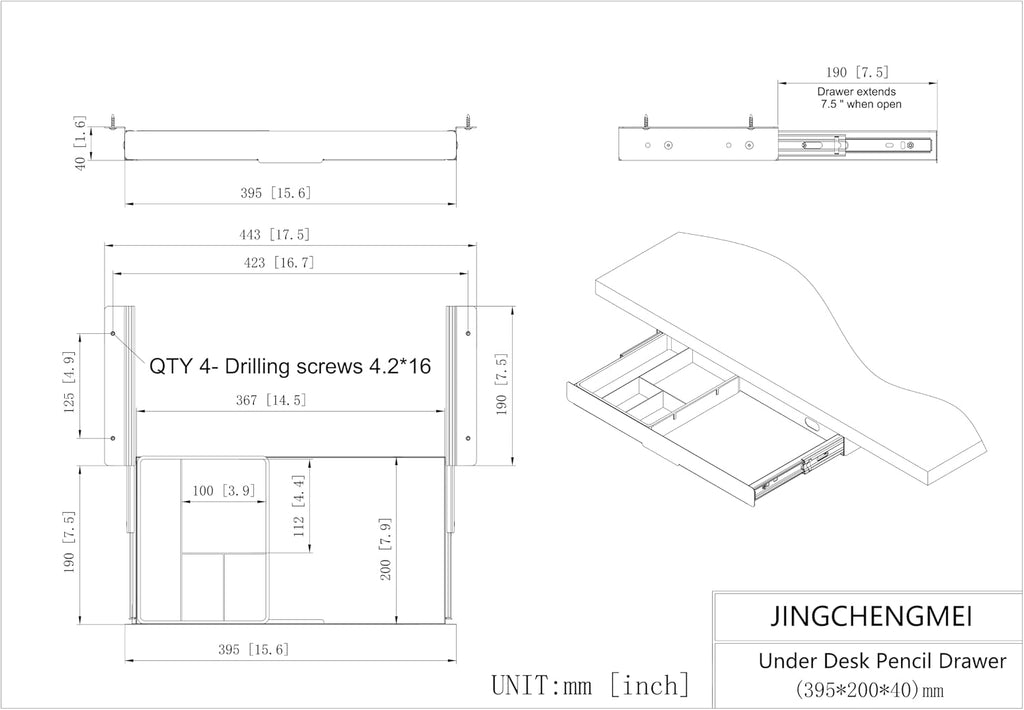 under desk slide out pencil drawer storage organizer, close-up detail