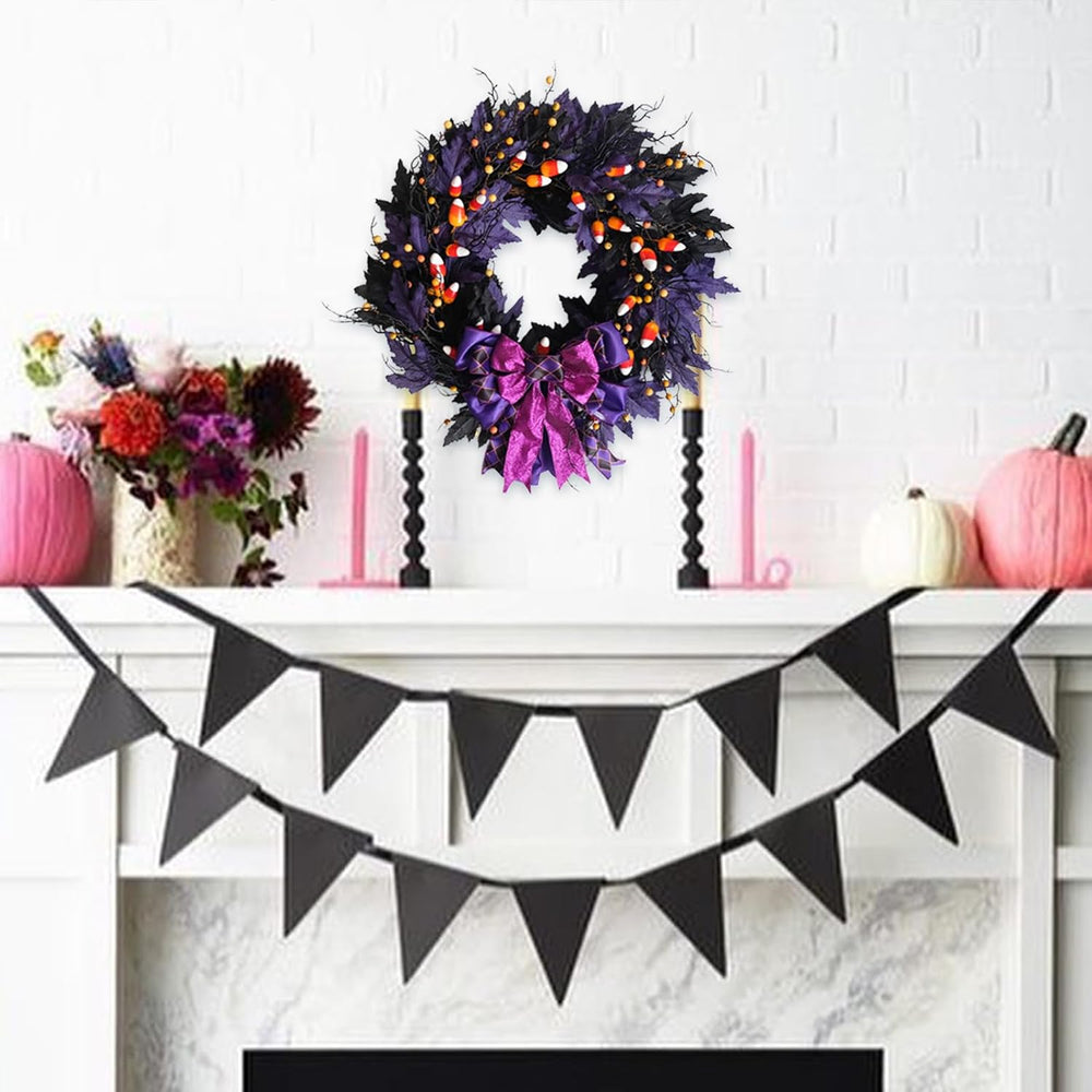 idyllic 22 Inches Halloween Door Wreath, Black Halloween Wreaths for Front Do...