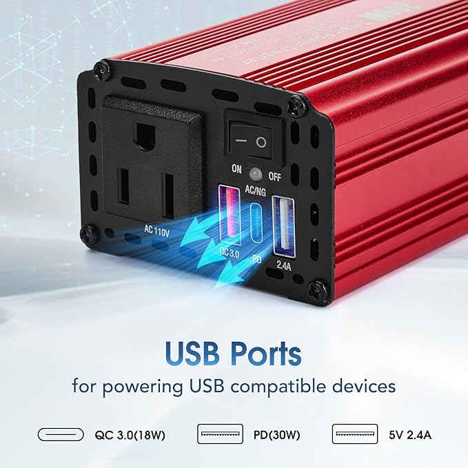 300W Car Power Inverter, 12V DC to 110V AC Inverter Converter - Image 2