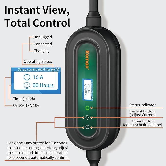 Level 1&2 Portable EV Charger, Adjustable 8-16A 110V-240V, Dual Plugs: NEMA - Image 6