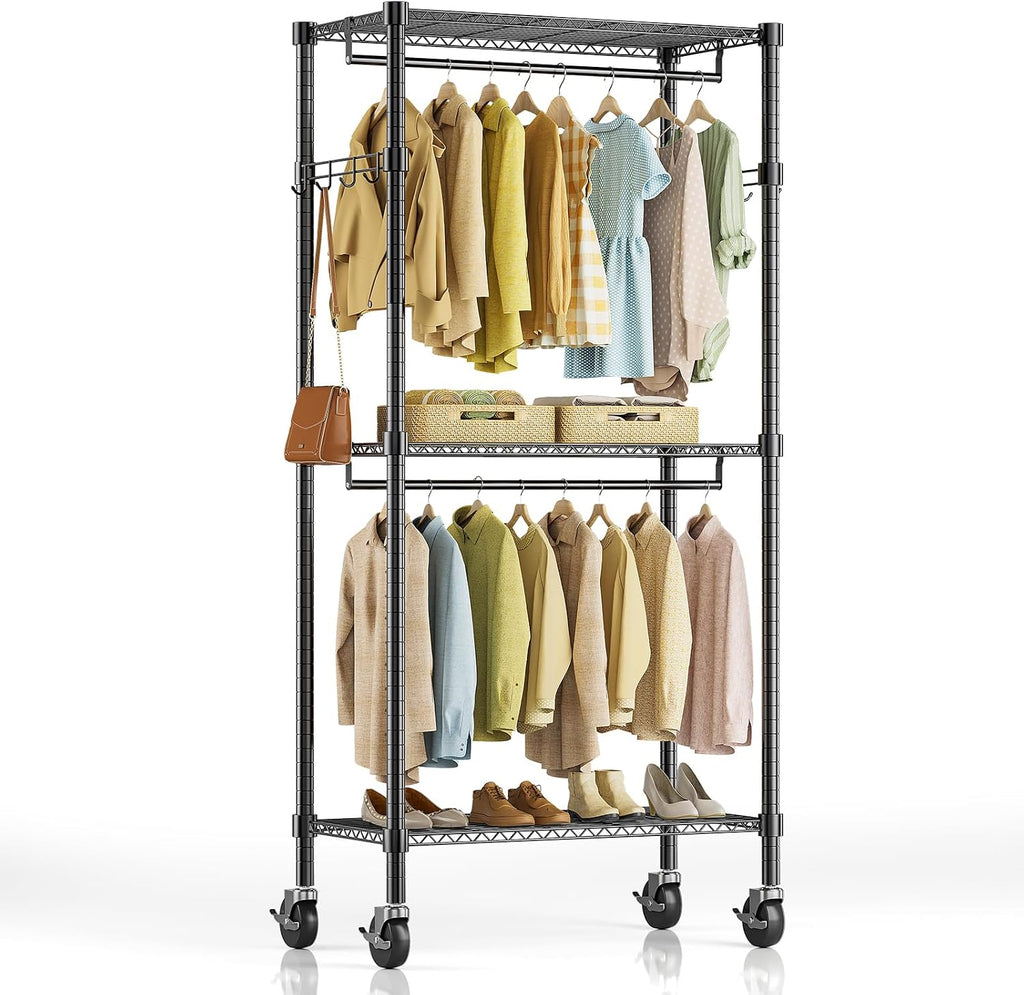simple deluxe rolling clothes rack, heavy duty clothing, main product view