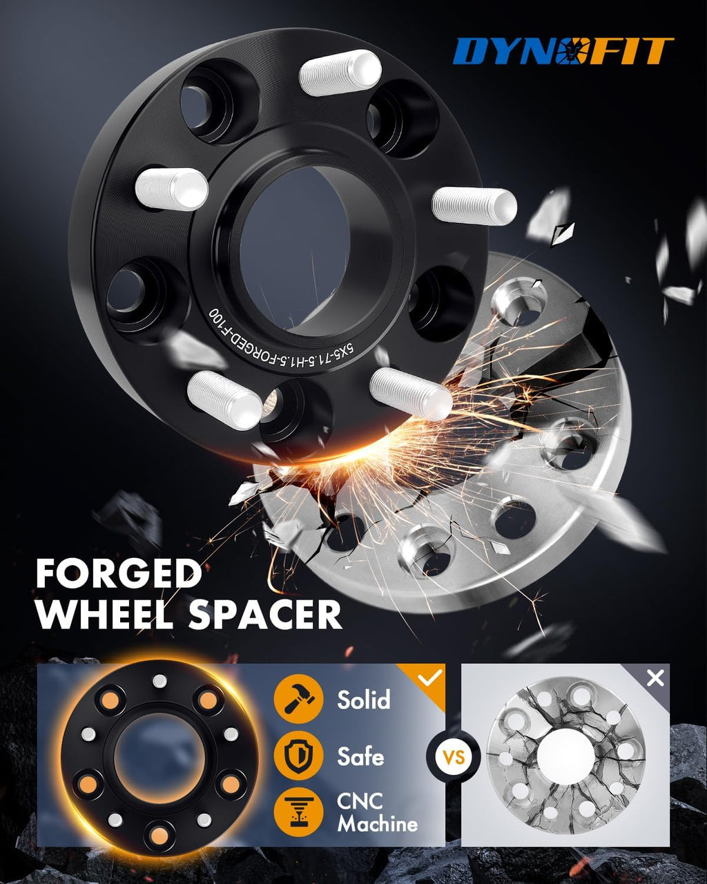 dynofit 1.5" Wheel Spacers for Je/ep JL JT WK WL, 5x5(5x127) HubCentric 71.5mm Thread M14x1.5 for 2018-2026 Wrangle, 2011-2026 Grand Cherokee, 2019-2026 Gladiator, 4 Pcs Forged Aluminum Spacers