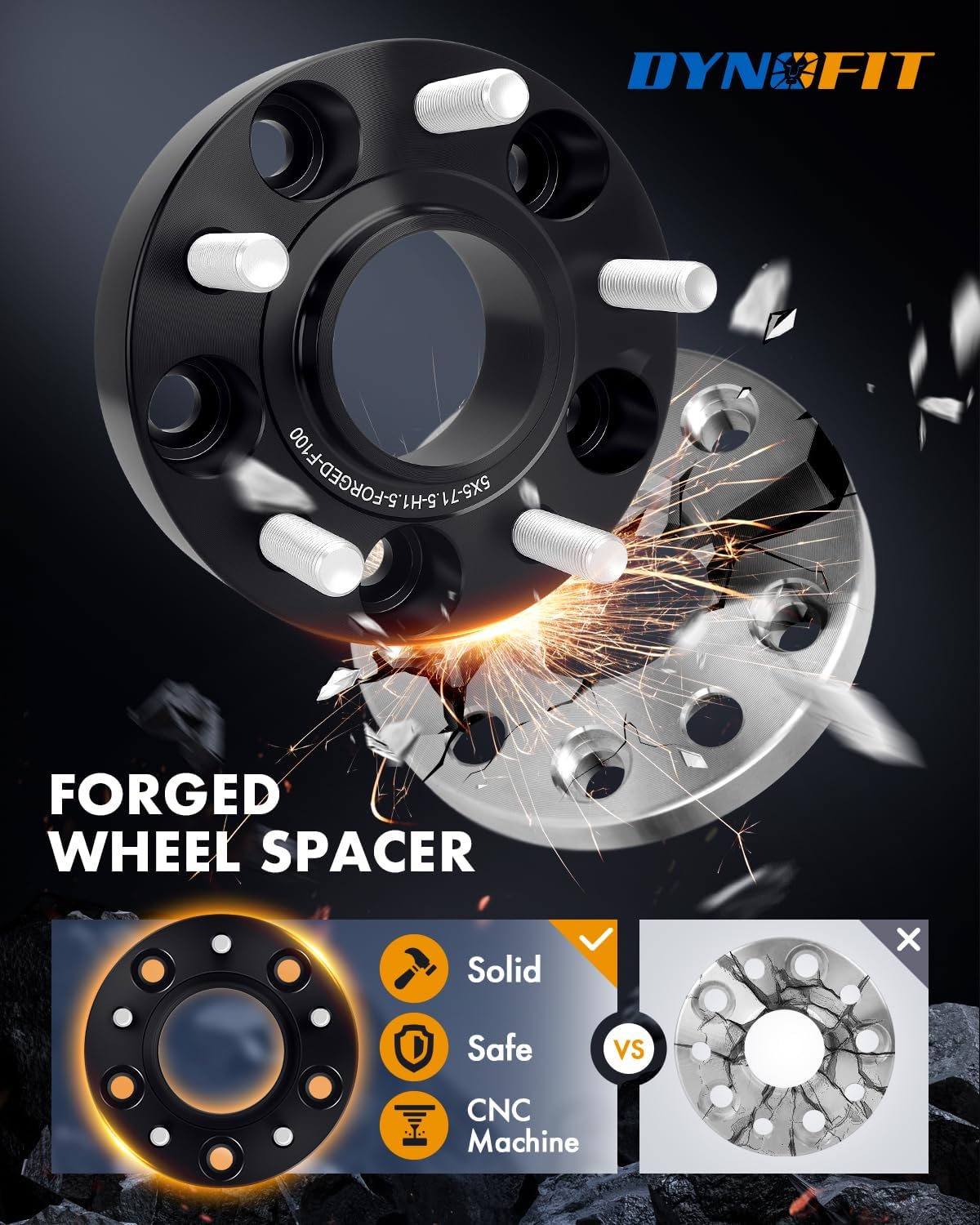 dynofit 1.5" Wheel Spacers for Je/ep JL JT WK WL, 5x5(5x127) HubCentric 71.5mm Thread M14x1.5 for 2018-2026 Wrangle, 2011-2026 Grand Cherokee, 2019-2026 Gladiator, 4 Pcs Forged Aluminum Spacers