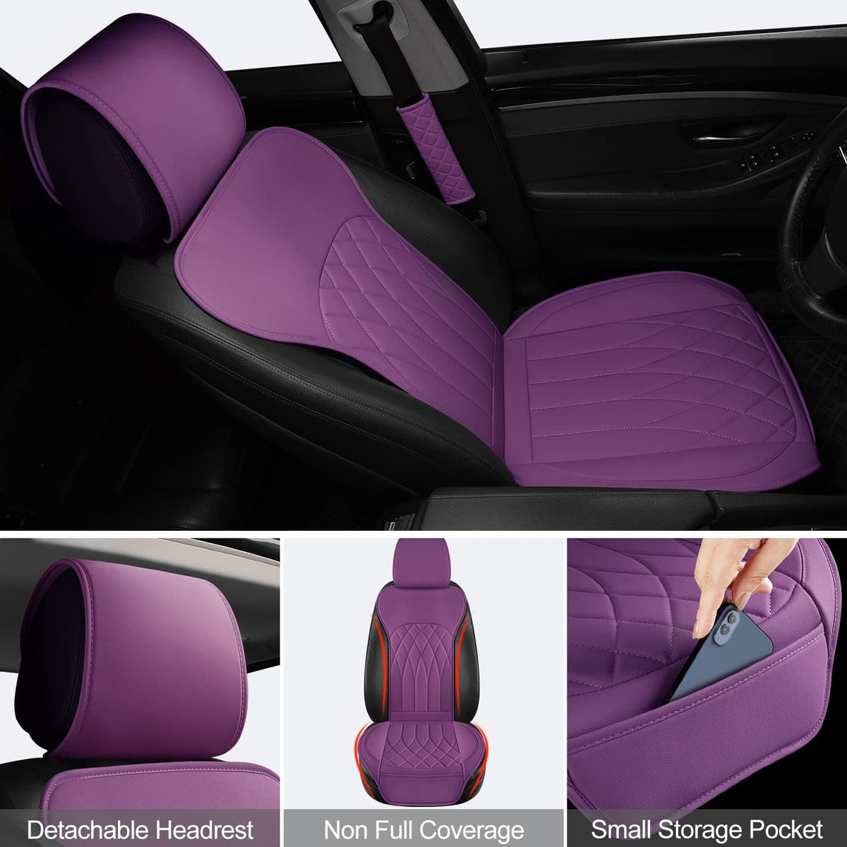 beitk 2 pack waterproof front car seat covers, side view