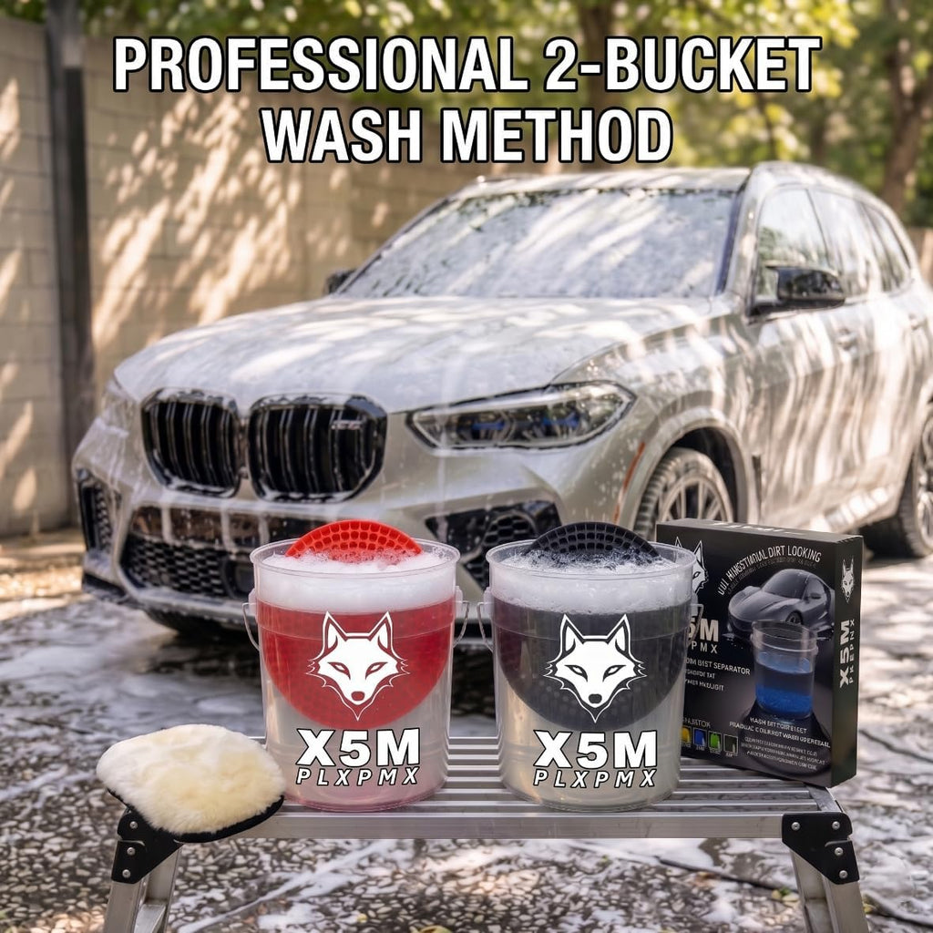 10.4" Heavy Duty Car Wash Bucket Insert (2-Pack) & Wash Mitt Kit - 10.6 oz Detailing Dirt Separator & Grit Trap, Scratch-Free Auto Wash, Fits 3.5 to 5 Gallon Buckets (Red Kit)