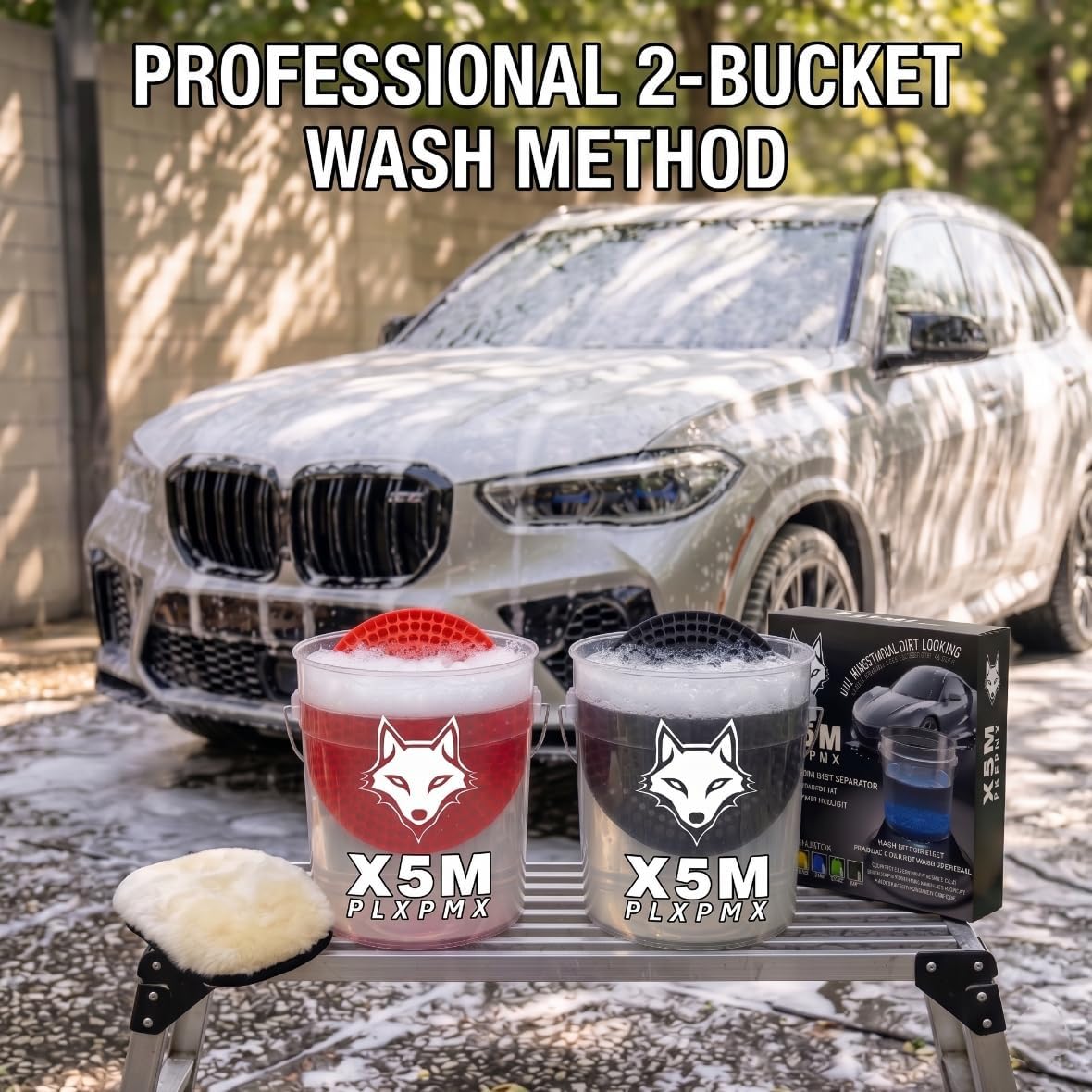 10.4" Heavy Duty Car Wash Bucket Insert (2-Pack) & Wash Mitt Kit - 10.6 oz Detailing Dirt Separator & Grit Trap, Scratch-Free Auto Wash, Fits 3.5 to 5 Gallon Buckets (Red Kit)