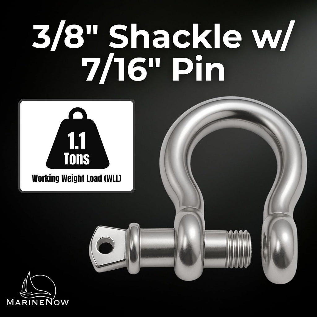 MarineNow 316 Stainless Steel Bow Shackle with Oversized Screw Pin, Marine-Grade Hardware for Anchor Lines, Towing, Dinghies, Canoes, Trailers, Utility Tie-Downs & Off-Road Recovery