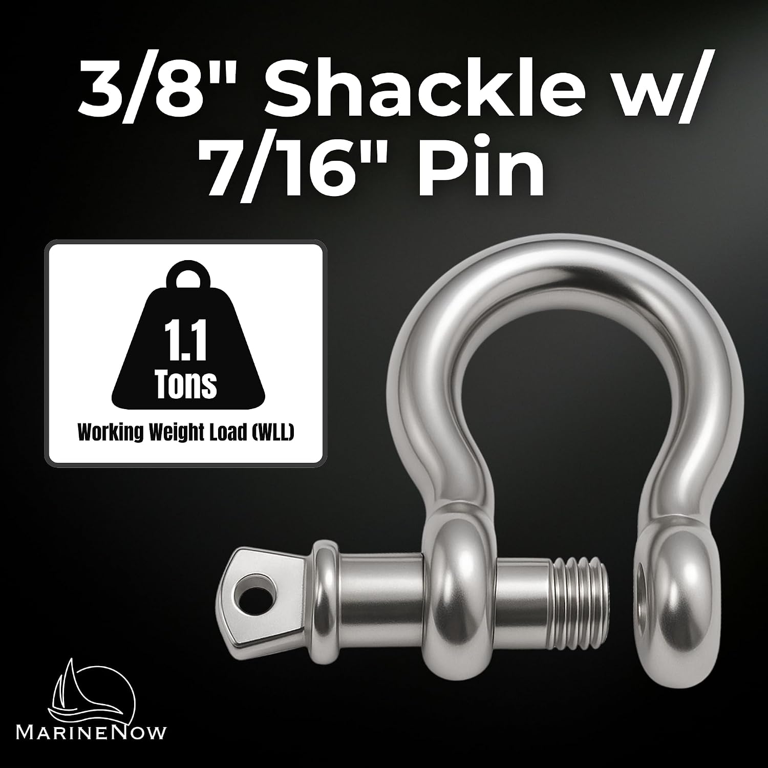 MarineNow 316 Stainless Steel Bow Shackle with Oversized Screw Pin, Marine-Grade Hardware for Anchor Lines, Towing, Dinghies, Canoes, Trailers, Utility Tie-Downs & Off-Road Recovery