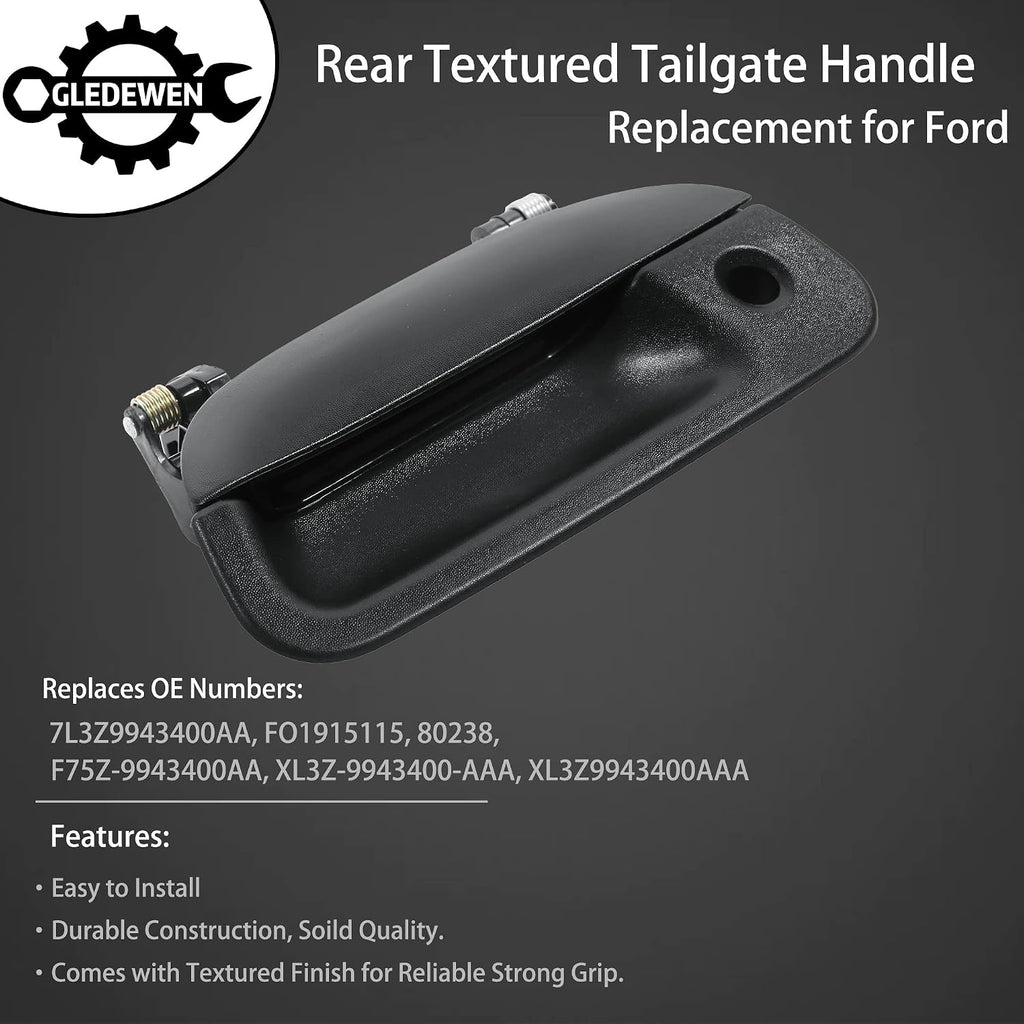 Tailgate Door Handle Exterior, Compatible with 1997-2007 Ford F150 F250 F350 F450 F550 Super Duty, 01-05 Ford Explorer Sport Trac, w/ Key Hole | 7L3Z-9943400-AA, 80238 Outside Tail gate Liftgate Latch