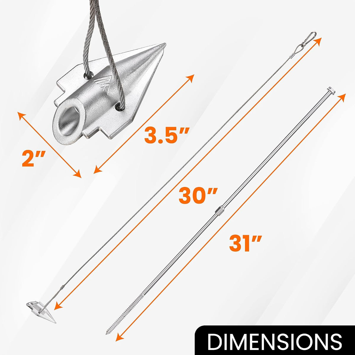 earth anchors 31" set of 4 with installation showing dimensions
