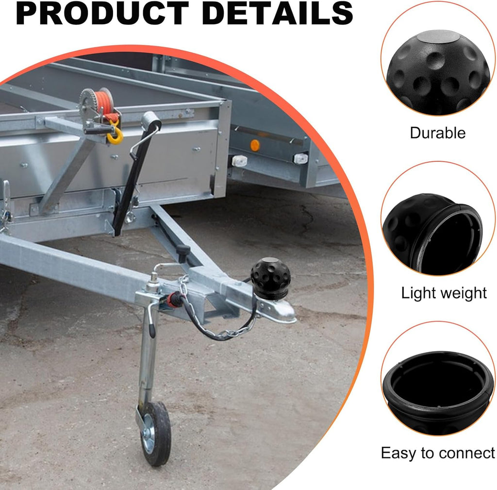 2 PCS Trailer Ball Cover, 2 Inch Rubber Waterproof Towing Hitch Ball Protective Cover, Universal Dustproof Tow Ball Sleeve Replacement for Truck RV Trailer, Car Accessories (Black)