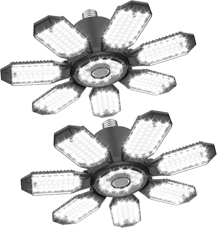 TANBABY Garage Lights, 250W Deformable Ceiling LED Shop Lights, 20000LM LED (2 Pack)
