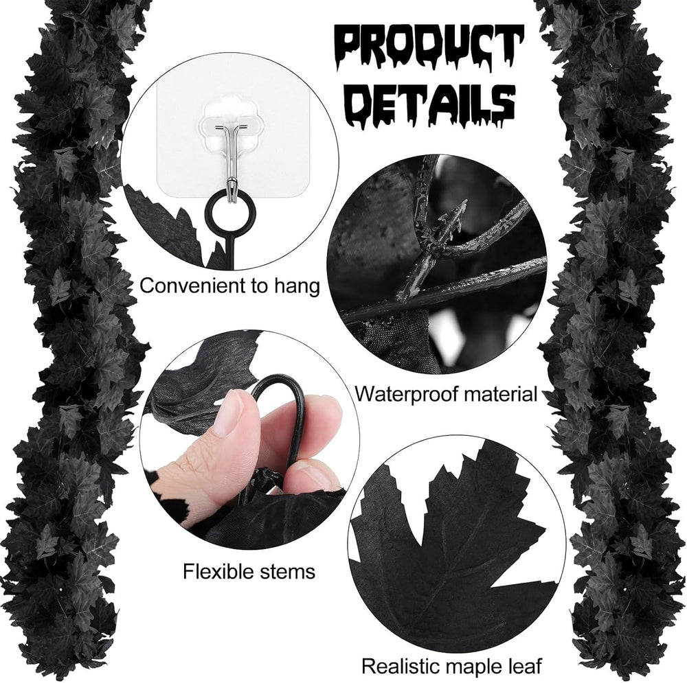 Joyhalo 8 Pack 5.7FT Halloween Garland Black Leaf Garland for Mantle, Artific...