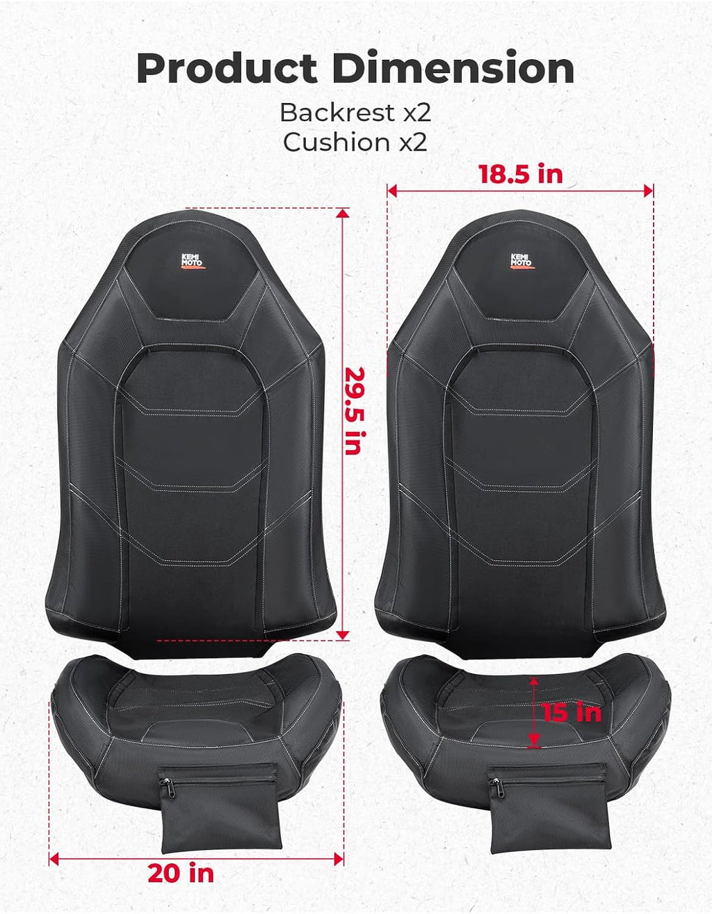 KEMIMOTO RZR Seat Covers Compatible with 2014-2023 Polaris RZR XP 1000 | XP Turbo, RS1 2 and 4 Seater Neoprene 1680D with Zipper Pocket Water-Resistant Scratch Resistant Grey 2 Pack