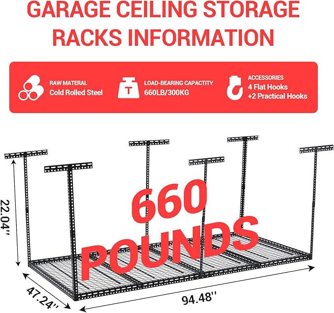 Overhead Garage Storage Rack, Heavy Duty Ceiling Storage Racks - Image 6