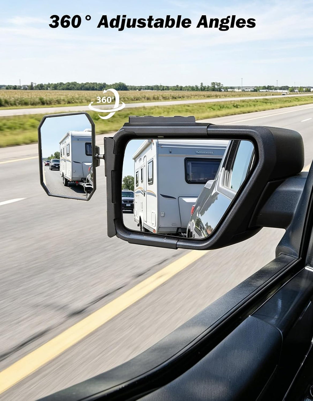 JOYTUTUS Towing Mirror Compatible with Ford F150 2021-2026 | 360° Ball-Joint Convex Mirror, Up to 4 m Visibility, Clip-On Removable Design for Towing