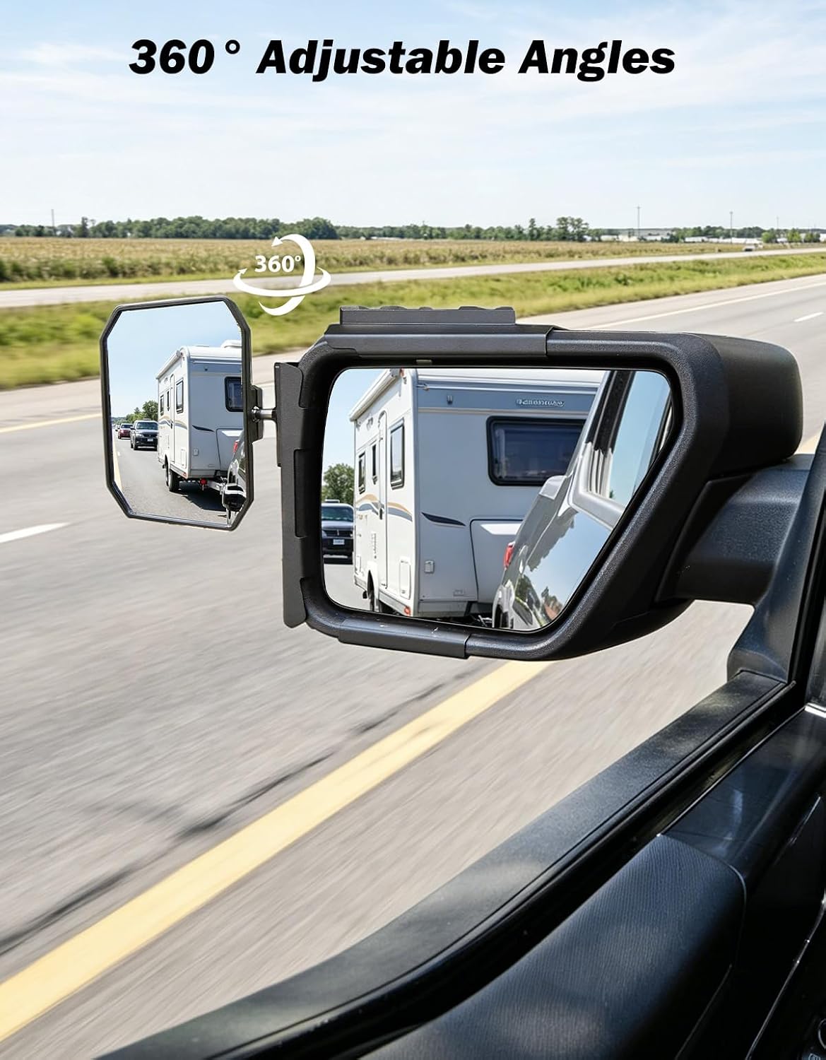 JOYTUTUS Towing Mirror Compatible with Ford F150 2021-2026 | 360° Ball-Joint Convex Mirror, Up to 4 m Visibility, Clip-On Removable Design for Towing