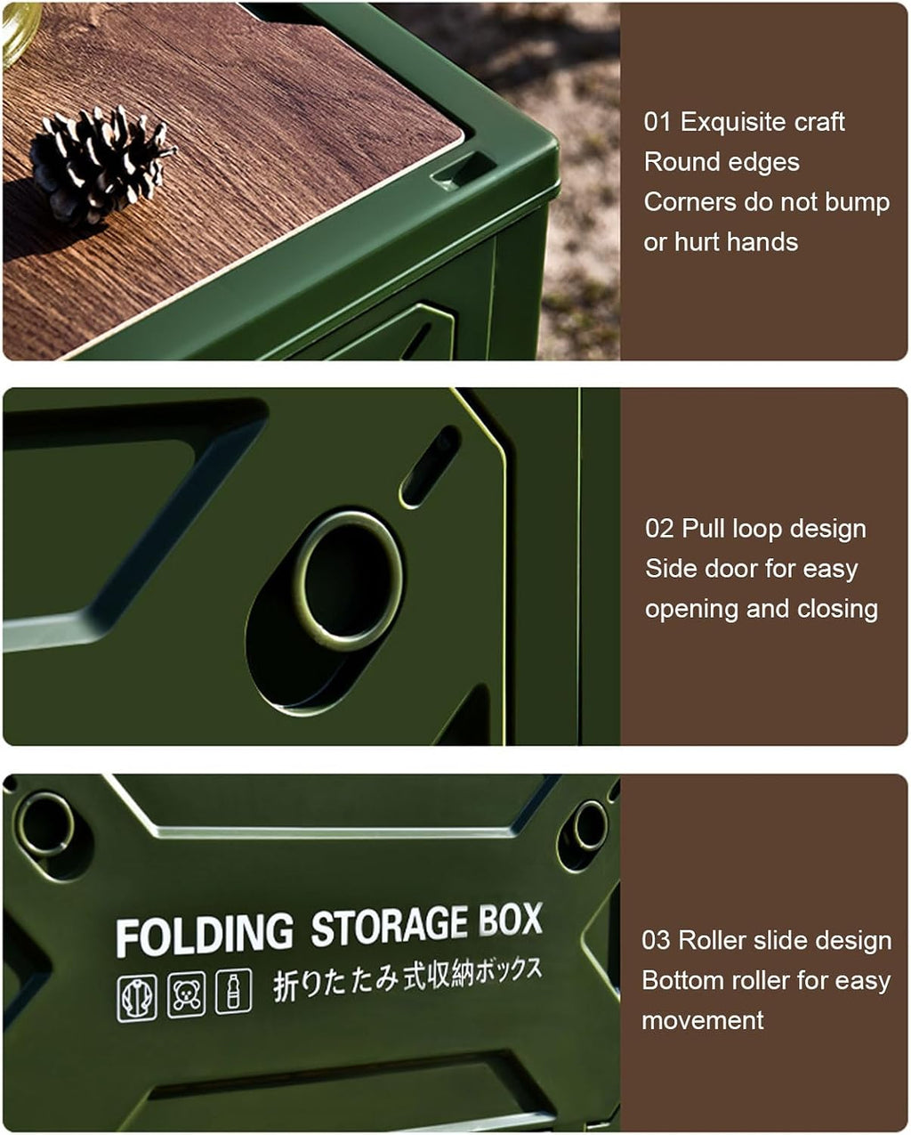 Tissting 30L 41cm/16.14in Collapsible Camping Storage Box with Wheels - 5-Side Opening Foldable Design for Outdoor Car Storage and Organization (Green)
