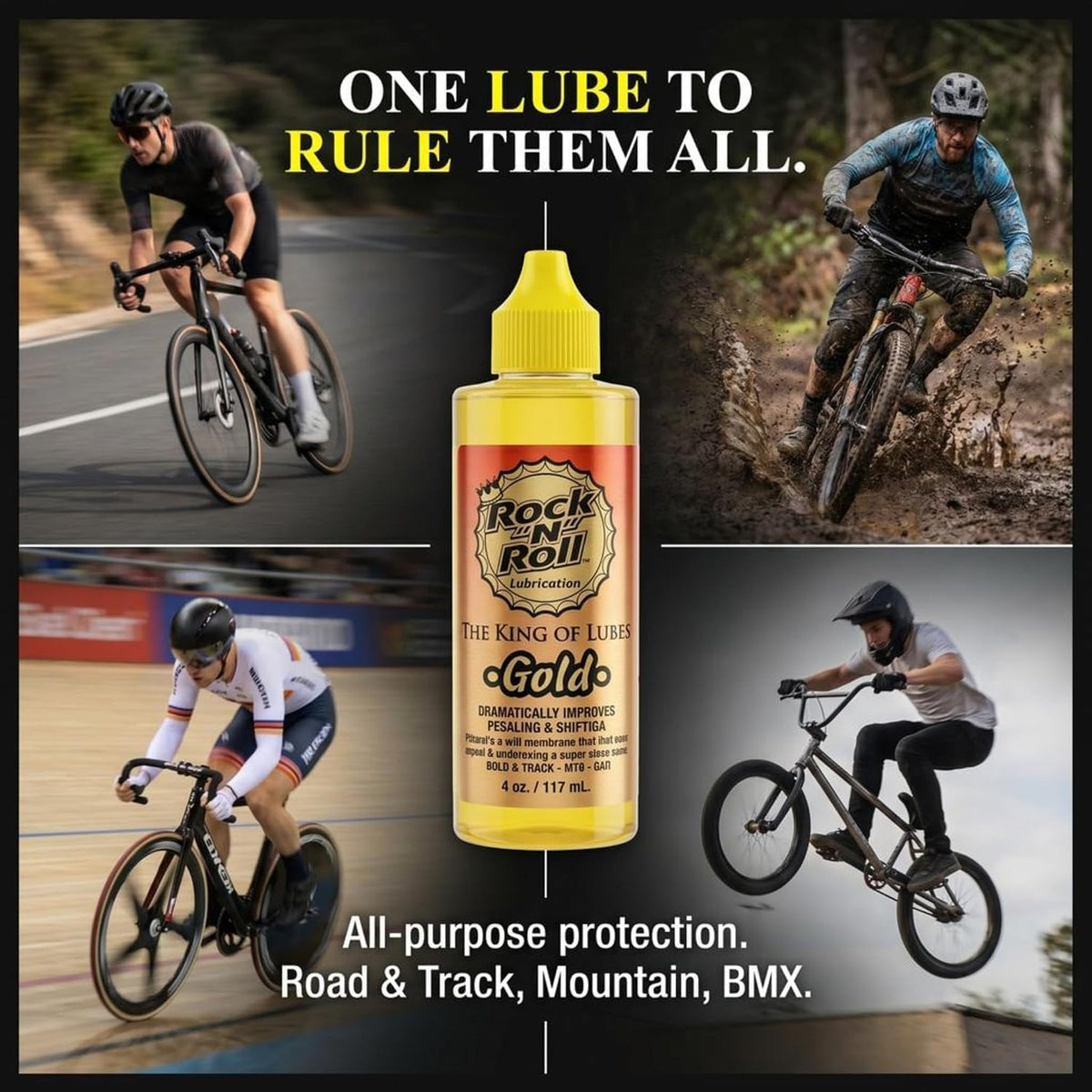rock n roll bike lubricant application kit, gold, close-up detail