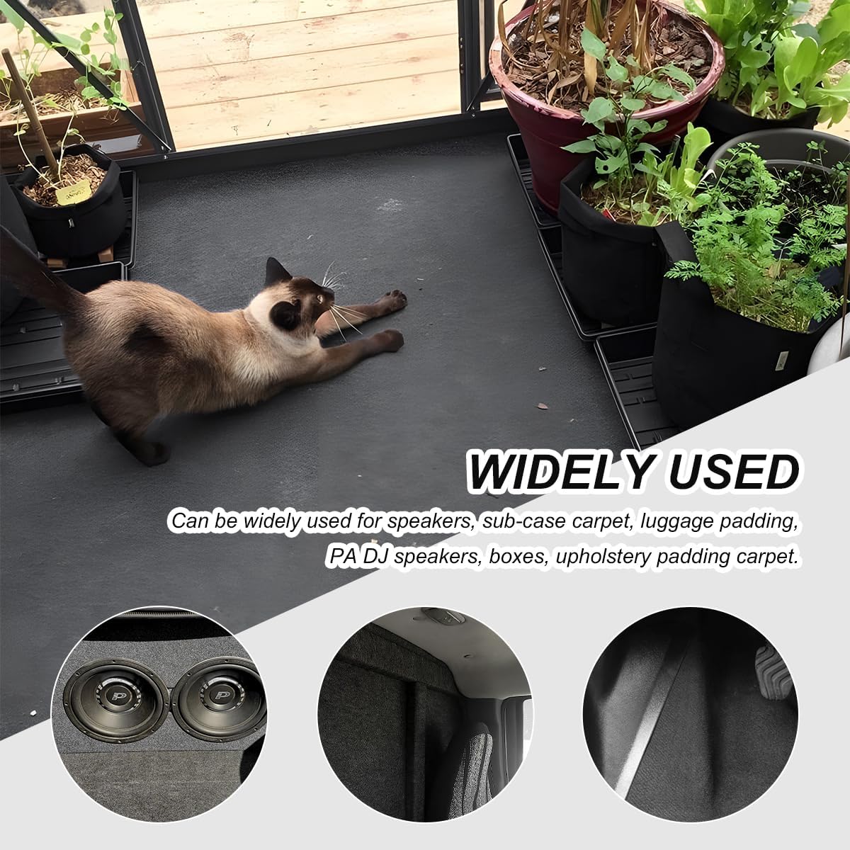 78"x26" Underfelt Carpet for Car, Waterproof Felt Fabric Auto Subwoofer Speaker Carpet Liner, Wear Resistant Interior Carpeting Covers for Truck RV Boat Marine, Car Accessories