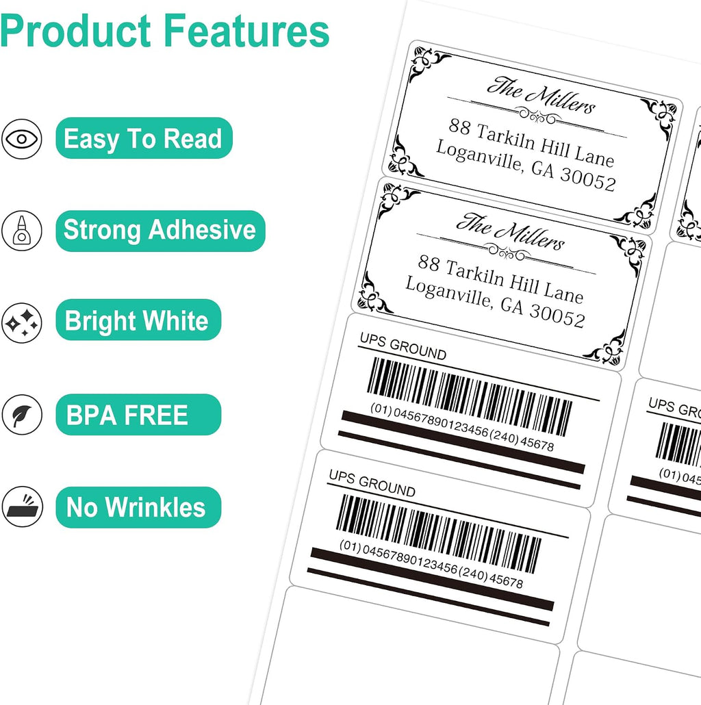 lliked 2"x4" bulk printable white label stickers 5000, close-up detail
