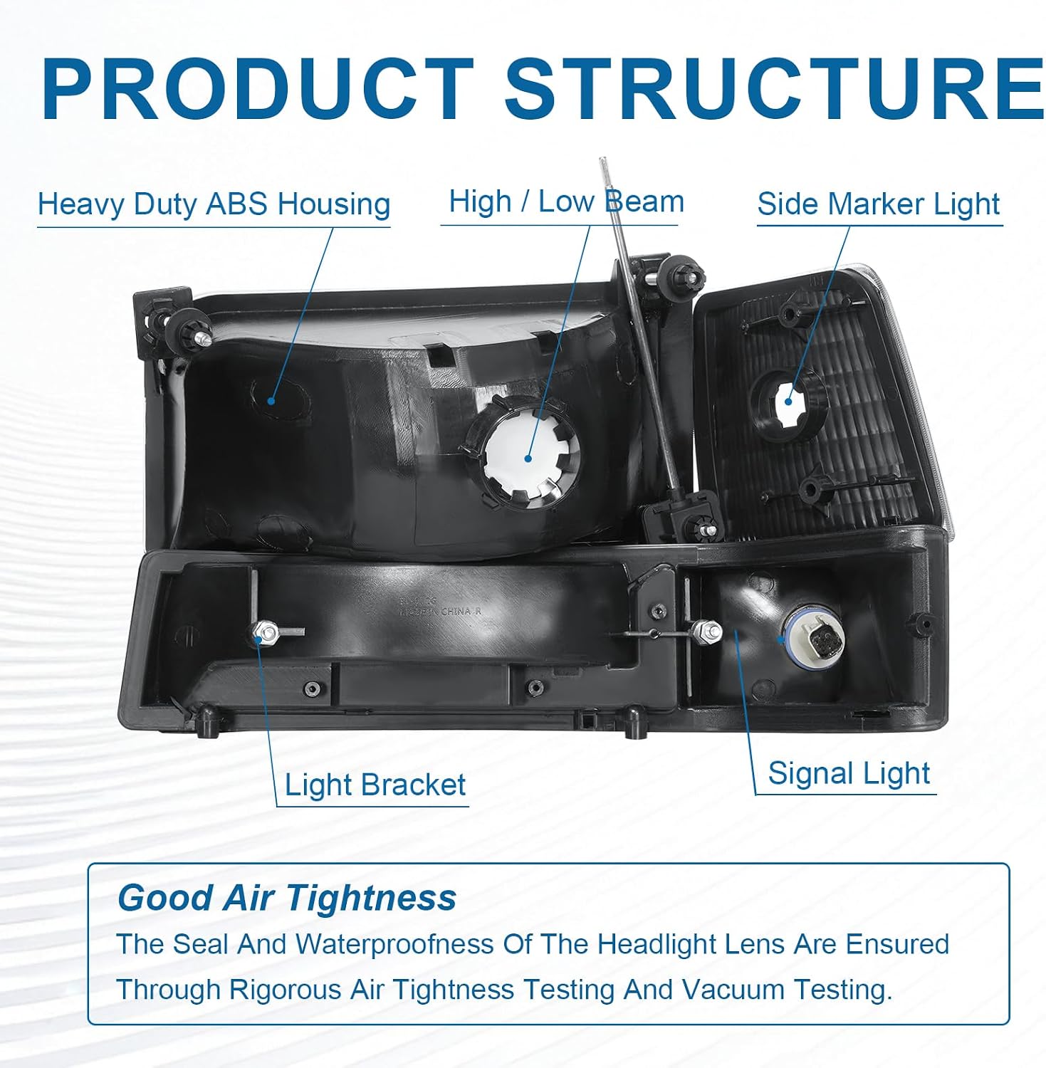 LED DRL Headlights Compatible with 1992-1996 Ford F150 F250 F350 & Bronco Replacements Headlamp Clear Reflector Black Housing