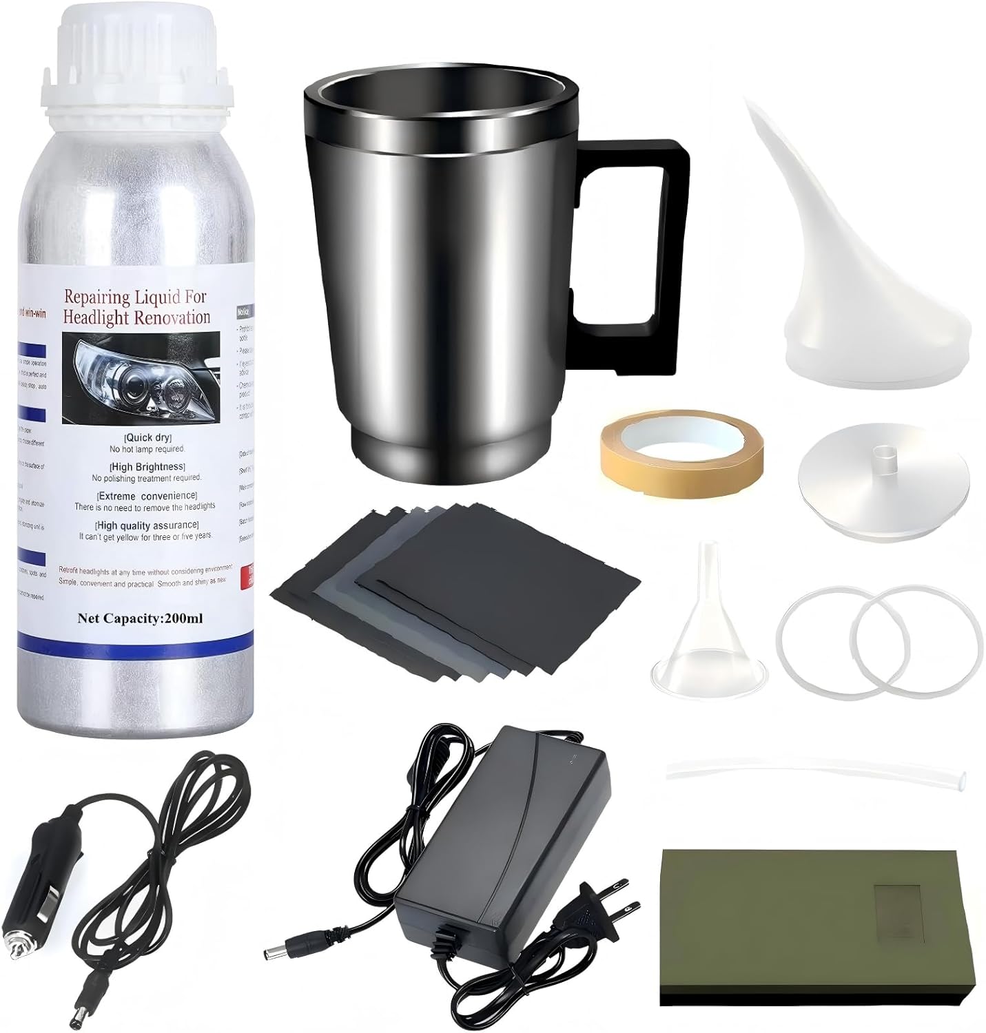 Headlight Repair kit,car Headlight Lens polishing Repair Tool with 200ml car Headlight Repair Fluid, Used to Remove Yellowing, Haze, and Oxidation from taillights and Fog Lights