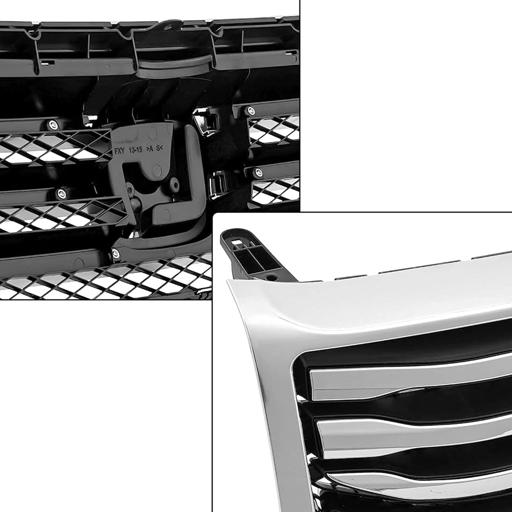 Partsflow Front Bumper Grill Upper Grille Assembly Chrome Trim Silvery And Black Compatible With 2012-2015 Honda Pilot HO1202108 75107SZAA11