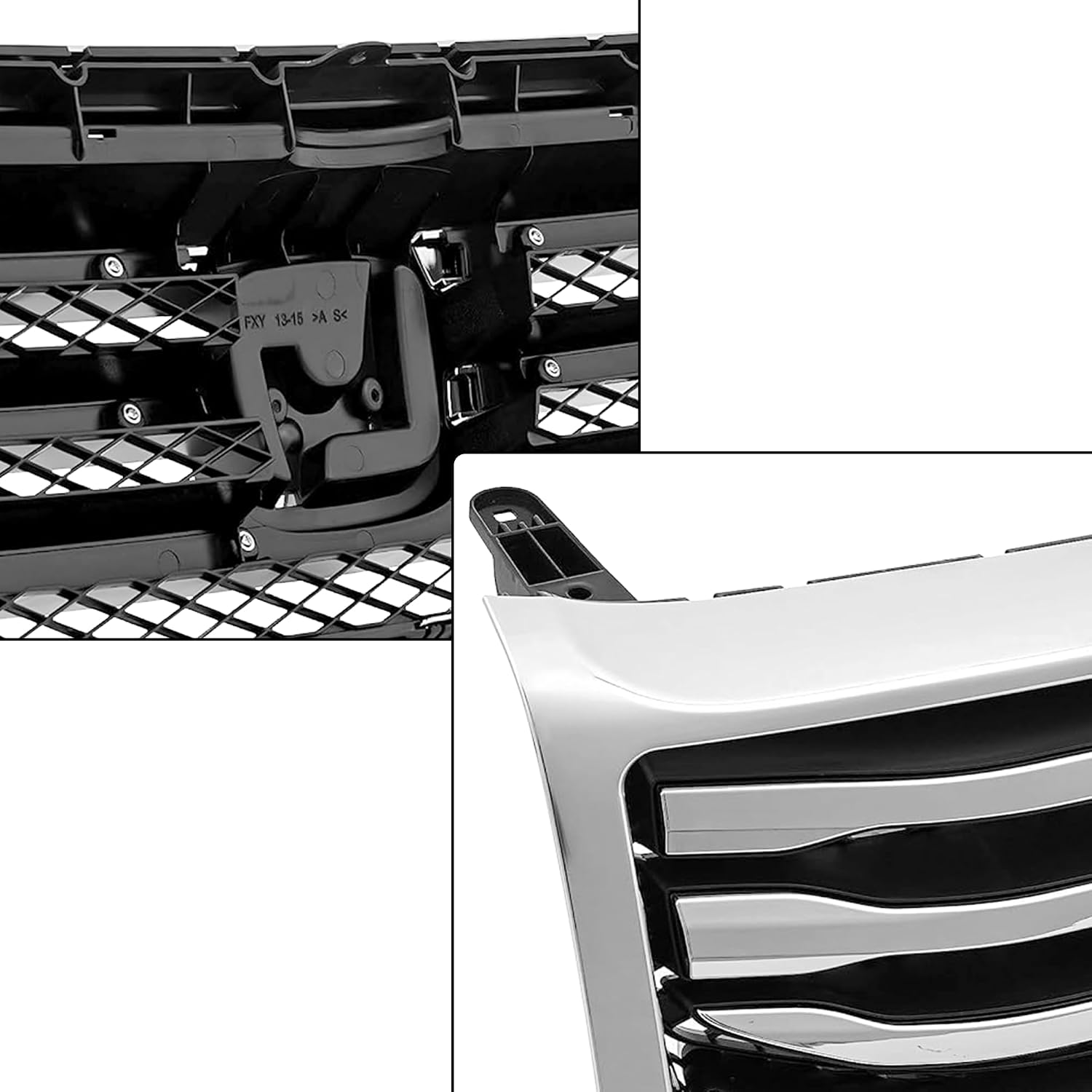 Partsflow Front Bumper Grill Upper Grille Assembly Chrome Trim Silvery And Black Compatible With 2012-2015 Honda Pilot HO1202108 75107SZAA11