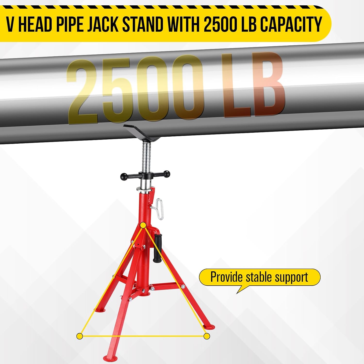 2PCS Pipe Jack Stand, Heavy Duty Pipe Stand, 2500LB Jack Stands Carbon Steel with Portable Folding Legs 28-52 Inch Height Adjustable 1/8"-12" Capacity