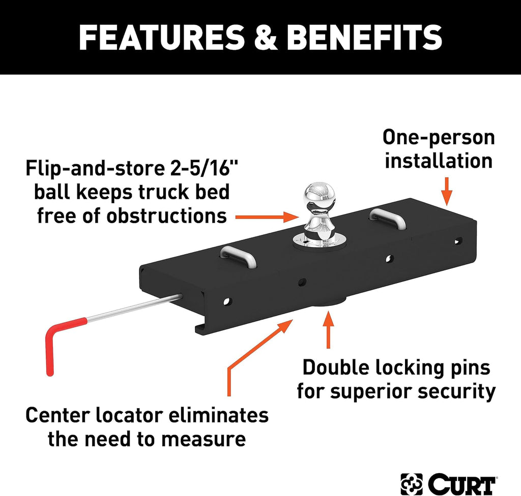 CURT 60611 Double Lock EZr Gooseneck Hitch with 2-5/16-Inch Flip-and-Store Ball, 30,000 lbs