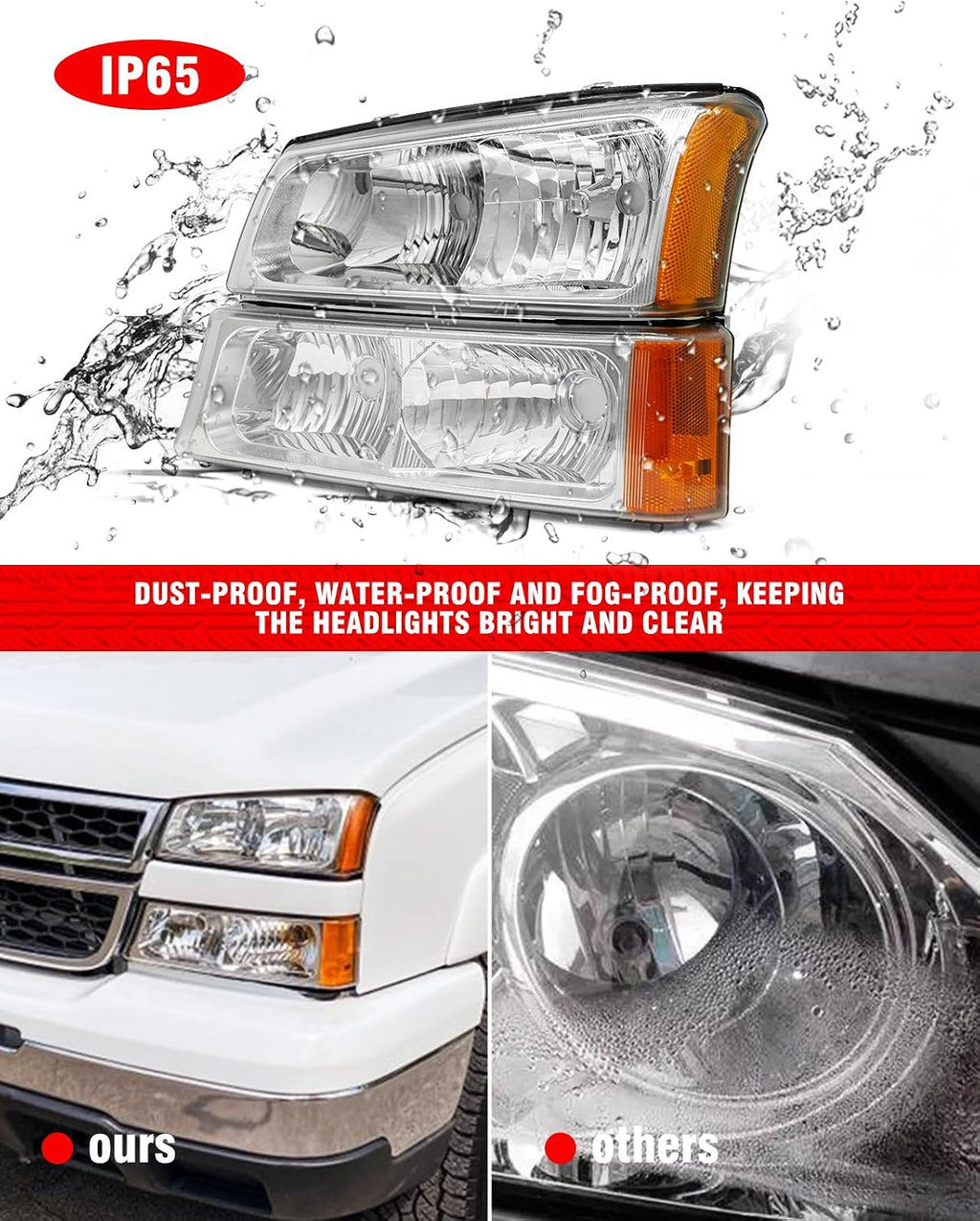 Compatible with 03 04 05 06 Chevy Silverado Avalanche 1500/2500/3500 Chrome Housing Headlight Assembly for 2003-2006 Silverado Headlamps Amber Left+Right(Fit NON-Body Cladding Models)