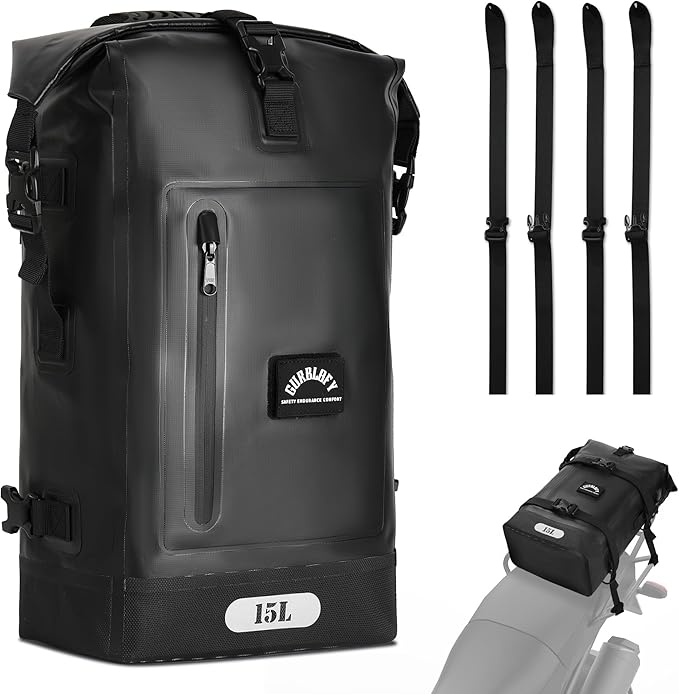 Motorcycle Tail Bag, 15L Waterproof Motorcycle Saddle Bag, 2 Size and 3 Color by GURBLOFY
