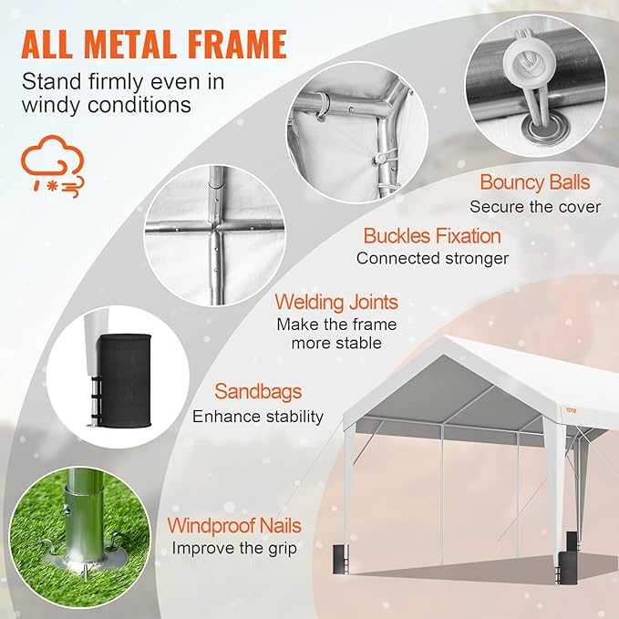 VEVOR Upgraded 10x20 ft Heavy Duty Carport Car Canopy, Car Port Garage Boat - Image 5
