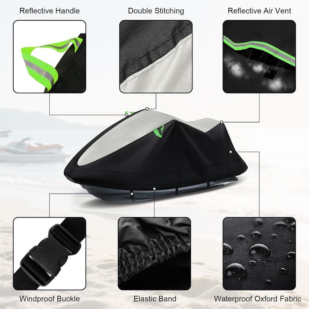 XYZCTEM Jet Ski Cover 3 Seater Waterproof for Yamaha, Seadoo Bombardier GTX, Kawasaki, Honda, UV Resistant Trailerable PWC Cover with Reflective Handles, Fit for 3 Seater Length 126'' to 135''